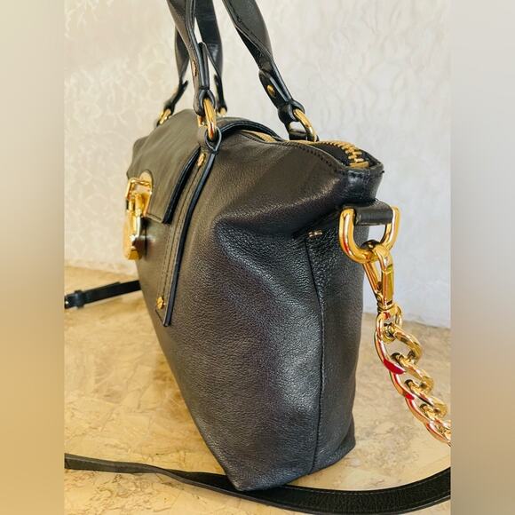 MICHAEL KORS black soft leather chain tote shoulder bag - Picture 5 of 8